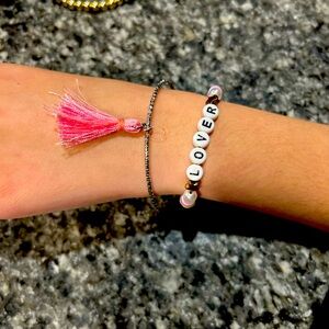 Pink Tassel and Beaded Bracelet Set